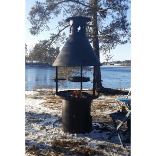 Nuotiogrilli kotka3 huuvalla ulkokäytössä