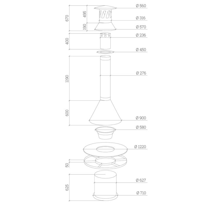 Apetit-Pöytägrilli JTG/1 huuvalla ja graniittitasolla mittakuvat