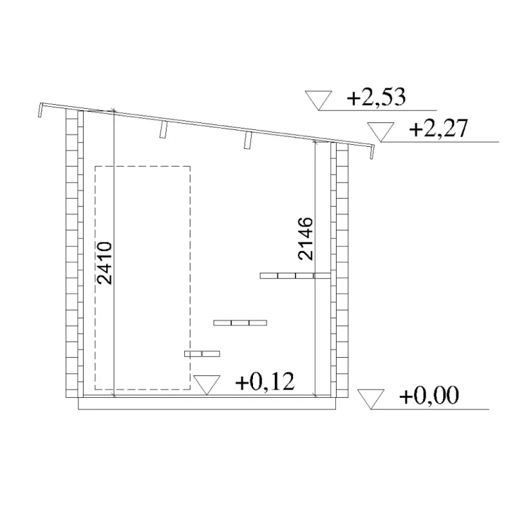 Pihasauna Hiili mittakuvat sivusta