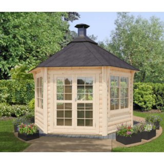 Tyylikäs huvimaja – sisältää grillin ja huuvan. Isot ikkunat ulos