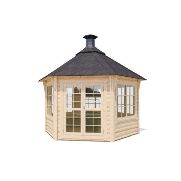 Tyylikäs huvimaja – sisältää grillin ja huuvan. Isot ikkunat ulos