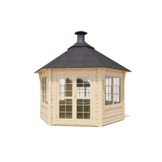 Tyylikäs huvimaja – sisältää grillin ja huuvan. Isot ikkunat ulos