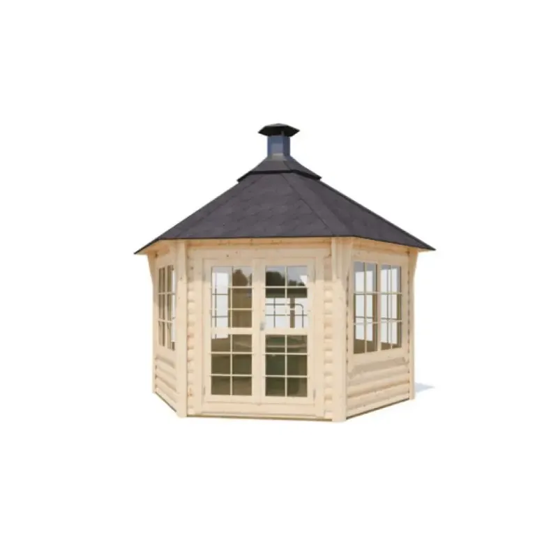 Tyylikäs huvimaja – sisältää grillin ja huuvan. Isot ikkunat ulos