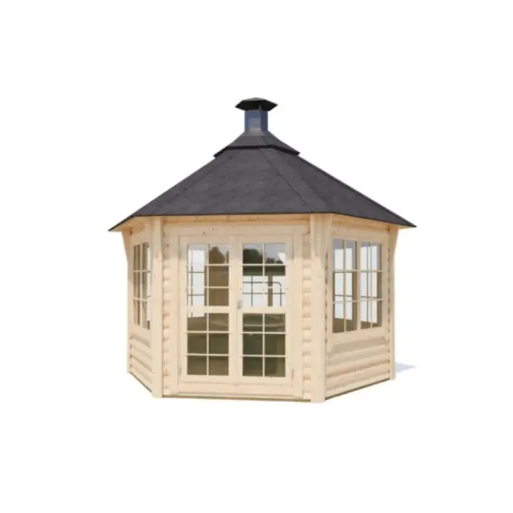 Tyylikäs huvimaja – sisältää grillin ja huuvan. Isot ikkunat ulos