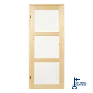 3-lasinen saunan ovi – puukehyksinen karkaistulla lasilla, mänty tai lehtipuu