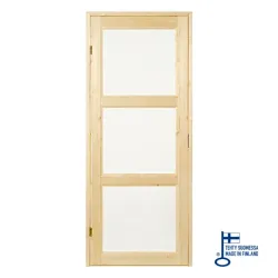3-lasinen saunan ovi – puukehyksinen karkaistulla lasilla, mänty tai lehtipuu