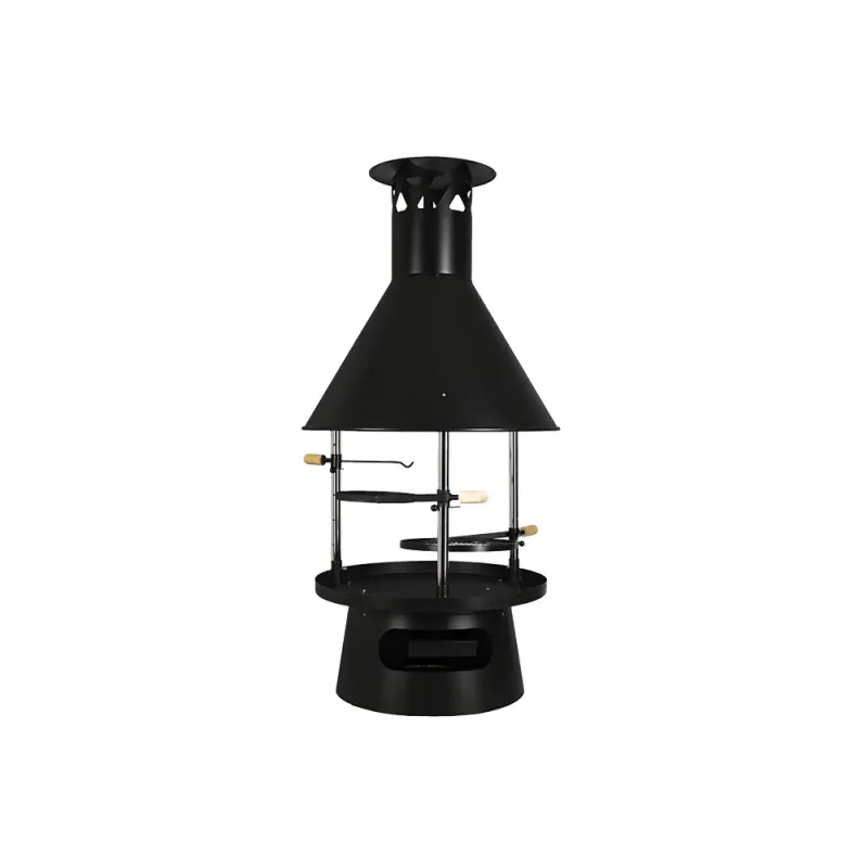 Nuotiogrilli huuvalla edestä päin kuvattuna