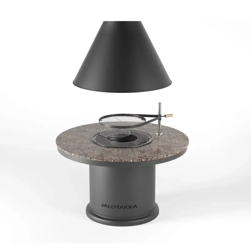 Nuotiogrilli sisätiloihin graniittisella tasolla ja huuvalla