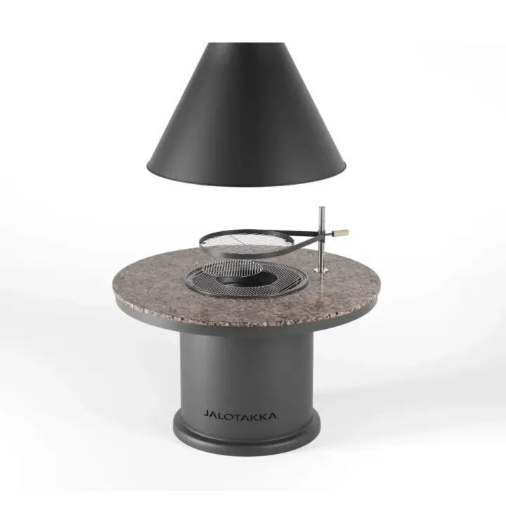 Nuotiogrilli sisätiloihin graniittisella tasolla ja huuvalla