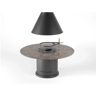 Apetit-Pöytägrilli JTG/2. Graniittitasolla ja huuvalla edestäpäin kuvattuna