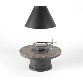 Apetit-Pöytägrilli JTG/3 graniittitasolla ja huuvalla etupuolelta kuvattuna