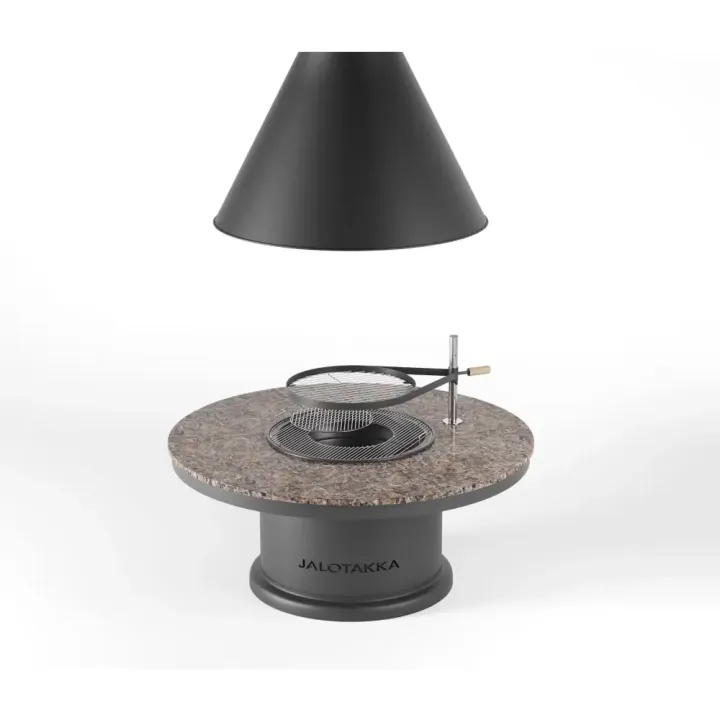 Apetit-Pöytägrilli JTG/3 graniittitasolla ja huuvalla etupuolelta kuvattuna