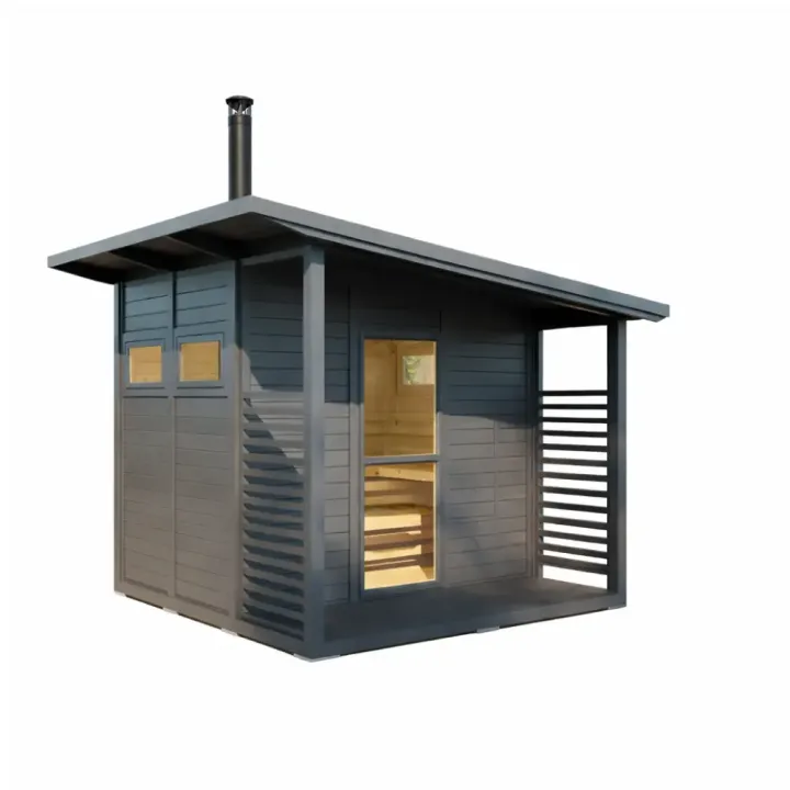Pihasauna Luotsi terassilla tummanharmaaksi maalattuna