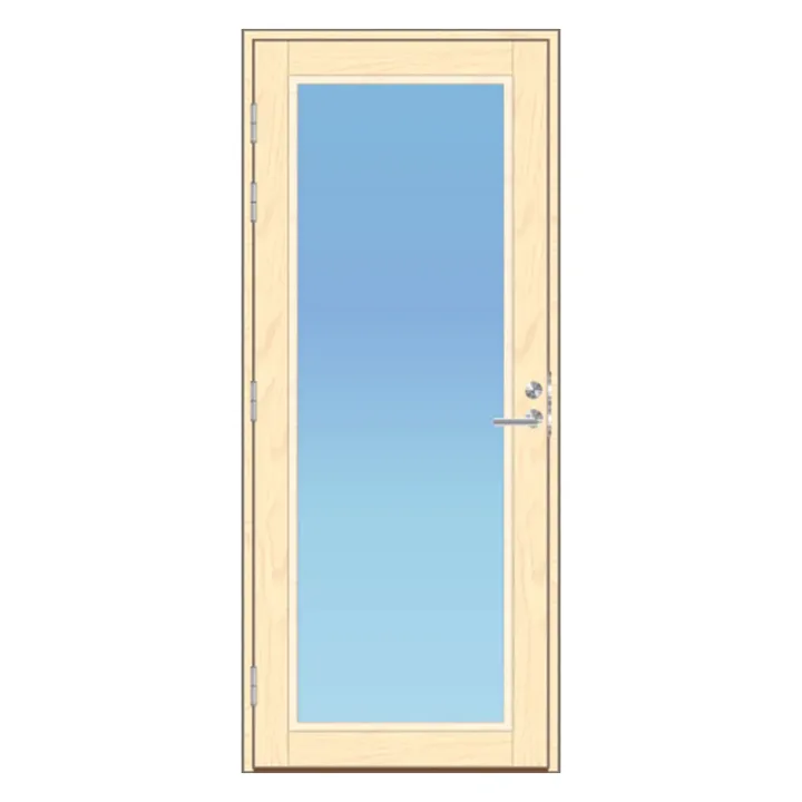 Lokki mökkiovi, vasen kätinen, 90 mm karmisyvyys. 2k Eristelasielementillä. Abloy lc190 lukkorunko vakiona. Karmimitta 10x21