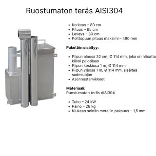uppokamiina ruostumaton teräs