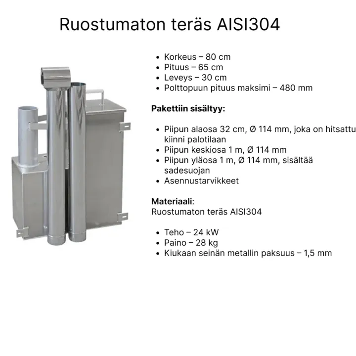 uppokamiina ruostumaton teräs
