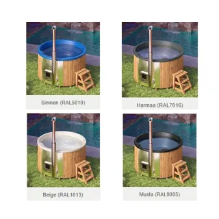 Pyöreä kylpytynnyri integroidulla kamiinalla, 1100 litraa värivaihtoehdot