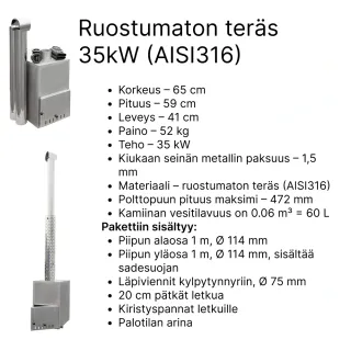 Vielä entistä kestävämmästä ruostumattomasta teräksestä tehty kylpytynnyrin kamiina paljuuun