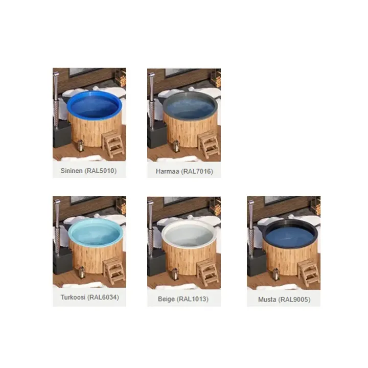 eri värivaihtoehdot kylpytynnyrin altaan väriksi, sininen, harmaa, turkoosi, beige ja musta