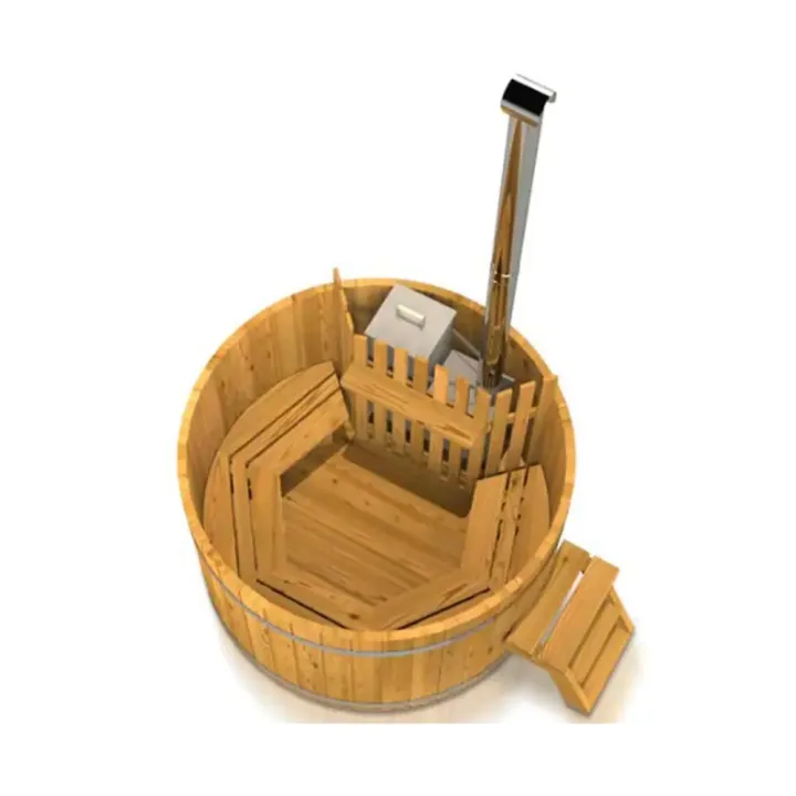 Puukylpytynnyri kamiina sisäpuolella, 1300 - 3600 litraa. Edullinen puupalju yläpuolelta kuvattuna