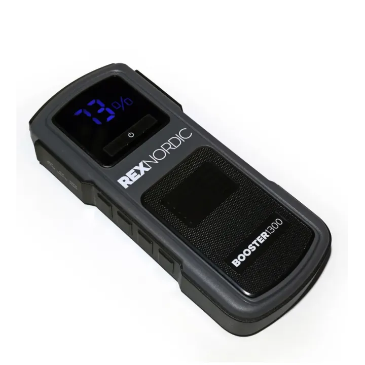 Rex Nordic Booster 1300 apukäynnistin ylhäältä – näyttö ja liitännät