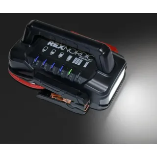 Rex Nordic Booster 2000 apukäynnistin LED‑työvalolla pimeässä
