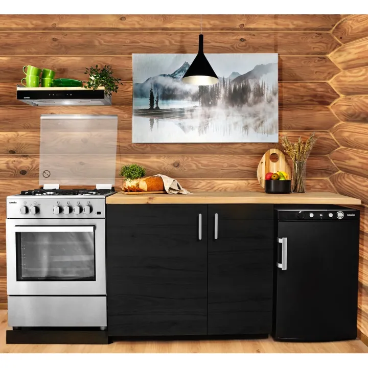 Ventus 100 TC musta kaasujääkaappi hirsimökkikeittiössä