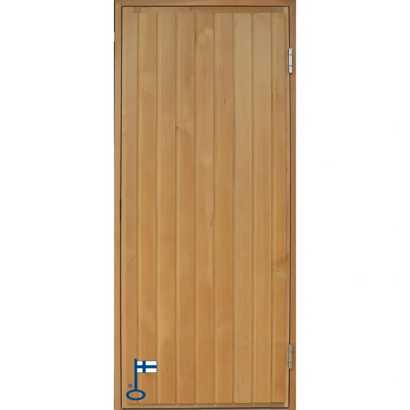 Tervaleppäinen sisä‑/saunanovi pystypaneelilla – perinteinen puuovi mökkiin tai saunaan