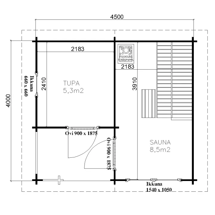 Sauna Aino pohjakuva piirustus
